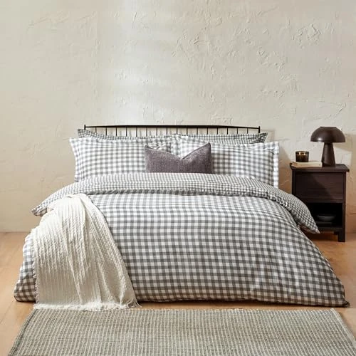 furn. Yard Barton Gingham Check Bettwäsche aus 100% Baumwolle, wendbar, weich & atmungsaktiv, Grau (200 × 137 cm)