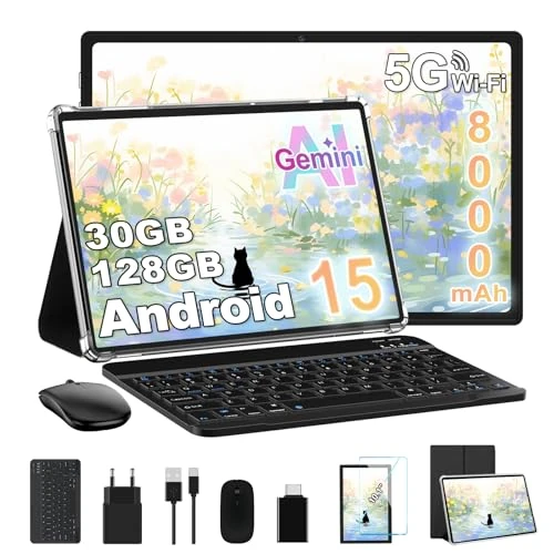 Dghrti 2025 Newest Tablet 10 pollici Android 14, 22GB RAM 128GB ROM/TF 1TB, Octa-Core, 8000mAh, Face ID, Doppio WiFi, Widevine L1, Protezione Occhi, Nero