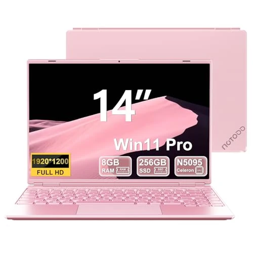 2025 PC Portatile Win11 Pro Computer Portatile 8+256GB SSD Estension 1TB(TF 512GB), Notebook 14 Pollici Celeron N5095, Laptop Ventola Raffreddamento Schermo 2K FHD Tastiera Italiana Membrana-Pink