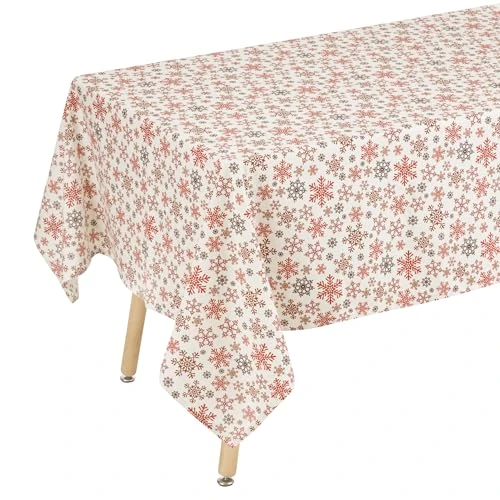 Baroni Home Rectangular Cotton Tablecloth, for 12 People, Kitchen Buffet Tables, Christmas Tablecloth, Machine Washable, Durable and Elegant (Snowflakes, 160x350cm)