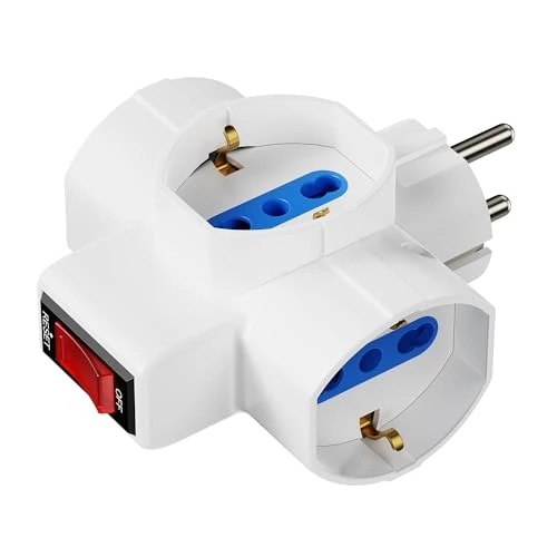Offerta a tempo: Ewent Adattatore Elettrico Triplo, Multipresa 3-in-1 con interruttore On/Off, 3 Posizioni Universali Schuko 10/16A, Spina Schuko 2P+T 16A combinata standard tedesco e francese, Protezione bimbi, 3500W - 0.00% da 5.80 € a 5.80 €