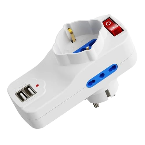Offerta a tempo: Ewent Ladron prendere USB, 5 in 1 Ladro, multiple con 2 USB, 1 x Schuko e 2 x 10 A/16 A, 1500 W, Schuko 16 A, interruttore On/Off, multipla da parete per casa ufficio, compatibile con - 37% da 15.72 € a 9.90 €