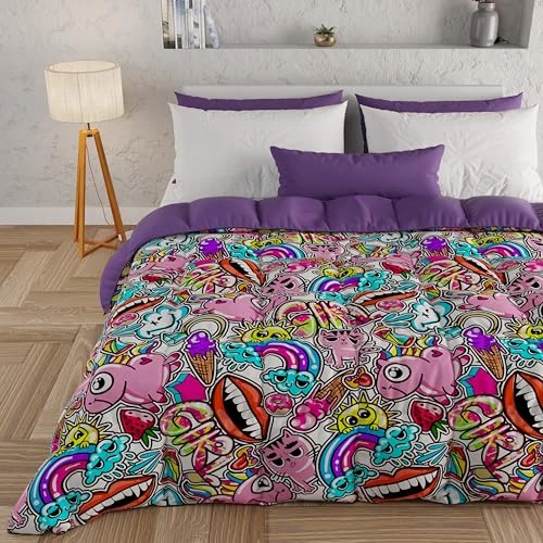 PETTI Artigiani Italiani - Winterdekbed, winterdekbed, dekbed voor Frans bed, doubleface, effen en digitale print, 100% anti-allergische microvezel, gemaakt in Italië