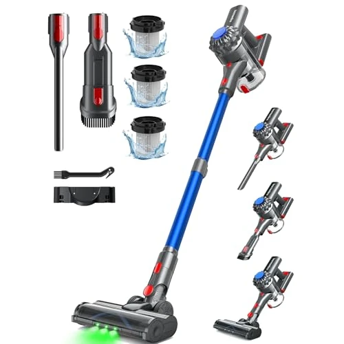 Ivormentico Cordless Vacuum Cleaner 50 Mins/40 KPA/450 W, Battery Vacuum Cleaner with Geen LED, Wireless Vacuum Cleaner with Upgraded Floor Brush, Vacuum Cleaner Battery for Pet Hair, Blue