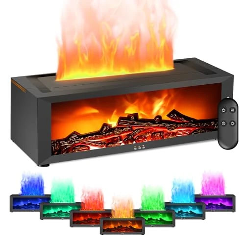 BuzzoXerex Essential Oil Diffuser Fireplace, Home Flame Fragrance Diffuser with Remote Control, 7 Types of LED Lights with Timer, Ideal for Home, Office and Sports (Black)