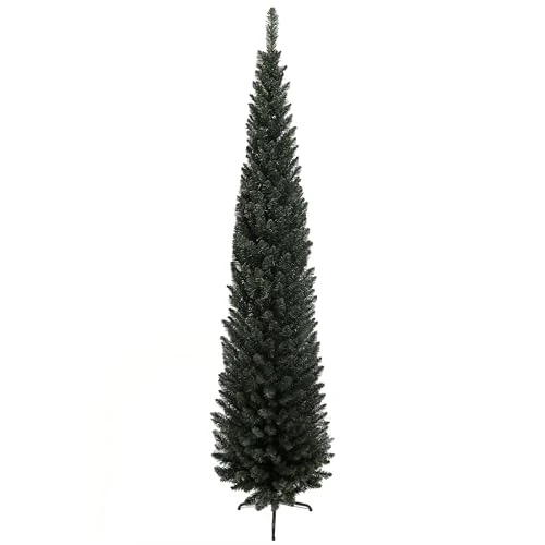 HOMCOM Kunstkerstboom, 195 cm hoog, met 390 takken, slanke, ruimtebesparende kerstboom met stalen basis, voor thuis en op kantoor, groen