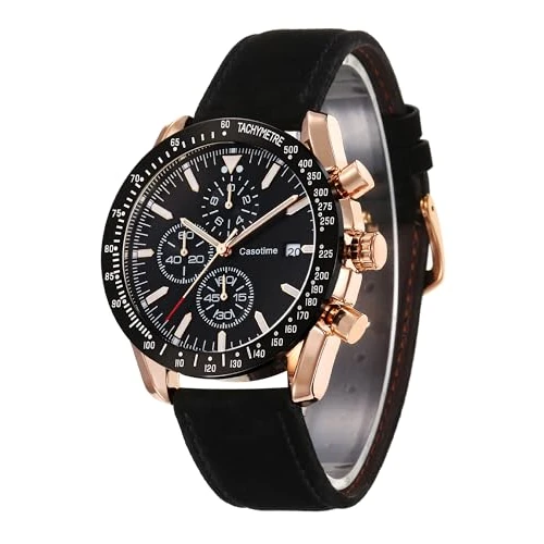 Offerta a tempo: Casotime Orologio Cronografo Uomo in Pelle - Impermeabile 30M, Quarzo Analogico con Data, Quadrante Grande - Classico ed Elegante per Tutti i Giorni, Lavoro & Sport - Regalo Elegante per Uomini - 51% da 39.99 € a 19.60 €