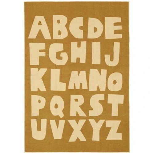 Limited-time offer: RugVista Alphabet, Kids Rug, Modern carpets, 5′3″ x 3′3″ ft (160 100 cm), Rectangular, Low, Room, Machine Wash, Without Dangerous Chemicals, Mustard/Light Yellow from 59.00 GBP to 59.00 GBP (save 0%)