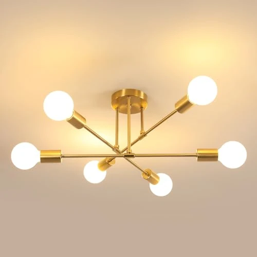 Offerta a tempo: Lampadario Industriale, Lampada da Soffitto E27 in Ferro Vintage, Plafoniera Sputnik Moderno in Oro per Camera da Letto, Soggiorno, Cucina, E27, Diametro 60 cm (Senza Lampadina) - 7% da 31.99 € a 29.68 €