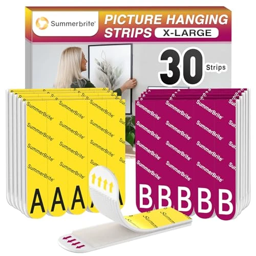 Summerbrite Adhesive Strips 15 Pairs (30 Strips, Size XL) Hang Pictures without Drilling, Velcro Tape, Self-Adhesive Strips Hold up to 6.8 kg, Residue-Free, Suitable for Photo Frames, Decorations
