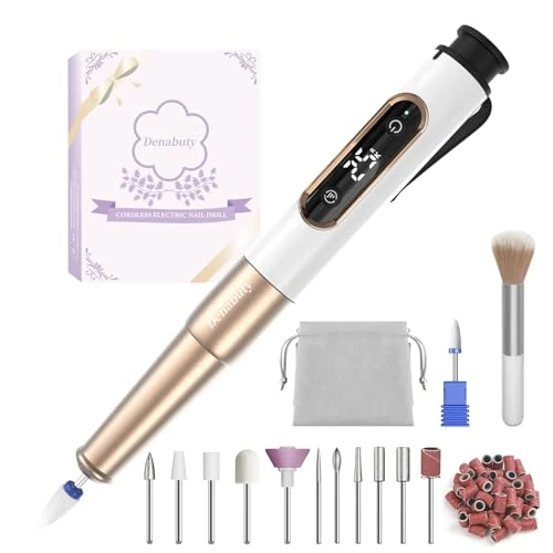 Offerta a tempo: Denabuty Fresa per Unghie, Lima per Unghie Elettrica 12 in 1 Senza Fili Professionale 25000RPM Giri, con Display LCD, Portatile Kit Manicure Pedicure Elettrico per Rimozione Gel Semipermanente Oro - 24% da 32.98 € a 25.18 €