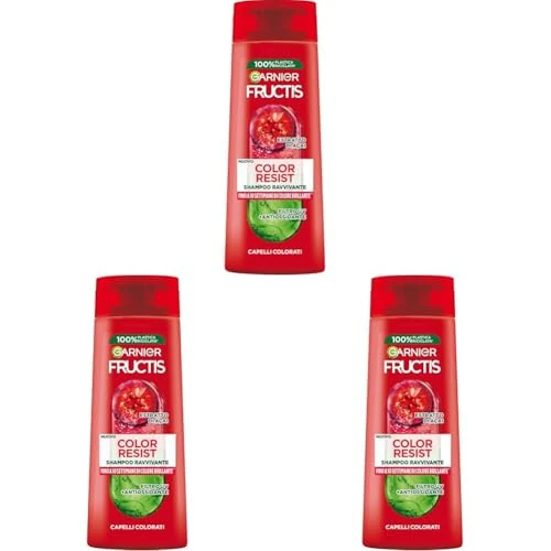 Garnier Fructis Shampoo Ravvivante, Per Capelli Colorati, Azione Nutritiva, Per Capelli Morbidi, Con Estratto di Açai, Color Resist, 250 ml (Confezione da 3)