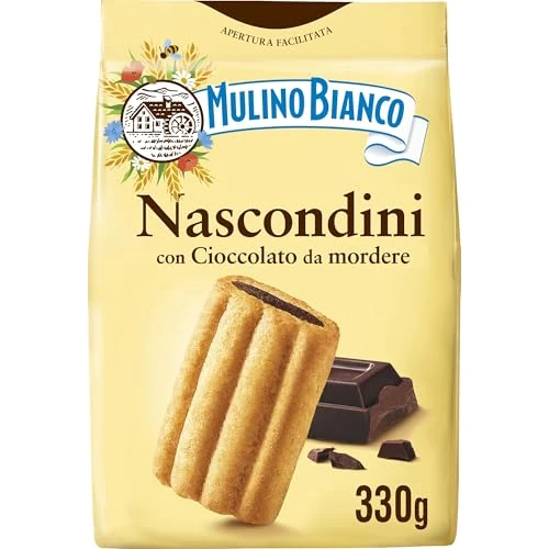 Mulino Bianco Biscotti Frollini Nascondini con Cioccolato da Mordere, Senza Olio di Palma, Colazione Ricca di Gusto, 330 g (Confezione da 4)