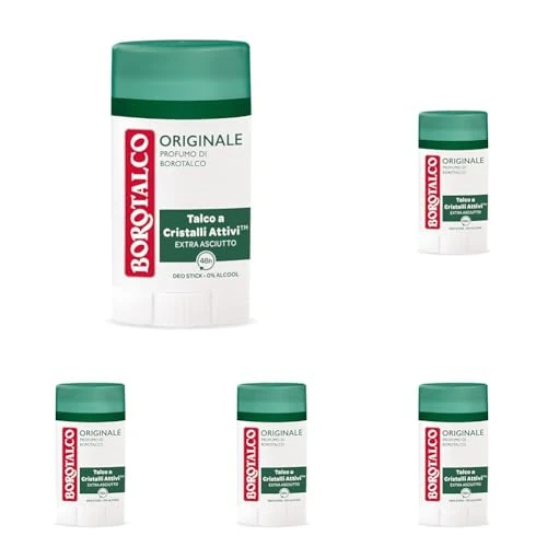Offerta a tempo: Borotalco, Deodorante Stick Originale, Formula Senza Alcool e Sali di Alluminio, con Talco a Cristalli Attivi, Tripla Protezione Asciutta, Profumo di Borotalco - Formato da 40 ml (Confezione da 5) - 40% da 19.95 € a 11.95 €