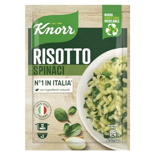 Knorr Risotto con Spinaci, Risotto Pronto con Ingredienti Naturali, 100% Riso Italiano e Chicci al Dente, Preparazione in Pentola o al Microonde, 175g, 2 Porzioni (Confezione da 6)