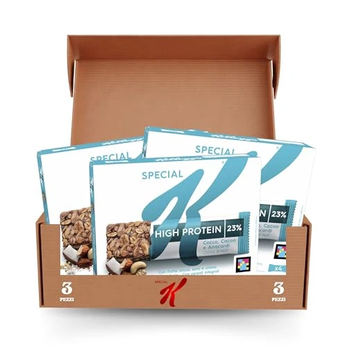 Kellogg's Special K Barrette Protein Cacao, Cocco e Anacardi e Crema di Mandorle, 4 x 28g (Confezione da 3)