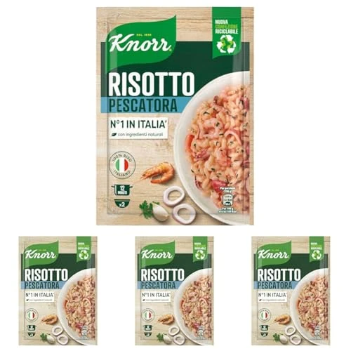 Offerta a tempo: Knorr Risotto alla Pescatora, Risotto Pronto con Ingredienti Naturali, 100% Riso Italiano e Chicci al Dente, Preparazione in Pentola o al Microonde, 175g, 2 Porzioni (Confezione da 4) - 43% da 8.36 € a 4.76 €