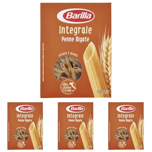 Offerta a tempo: Barilla Pasta Penne Rigate Integrali, Pasta Corta di Semola Integrale di Grano Duro - 500 g (Confezione da 4) - 50% da 6.48 € a 3.24 €