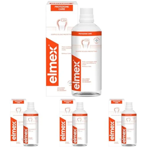 Offerta a tempo: elmex Collutorio Protezione Carie 400 ml I Con Fluoruro Amminico I Doppio scudo protettivo I Rinfresca l´alito I Remineralizza lo Smalto I 0% Alcohol (Confezione da 4) - 21% da 25.16 € a 19.96 €