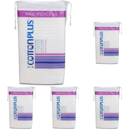 Cotton Plus MAXI VISAGE 50 pz. - LINEA BEAUTY | DISCHETTI PRETAGLIATI 100% PURO COTONE | Dischetti struccanti per la pulizia del viso soffici e resistenti. (Confezione da 5)