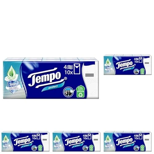 Offerta a tempo: Tempo Fazzoletti Tascabili Protect, 10 pacchetti da 9 fazzoletti (Confezione da 5) - 22% da 11.45 € a 8.95 €
