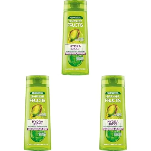 Garnier Fructis Shampoo Definizione, Per Capelli da Mossi a Ricci, Anti-Crespo, Per una Chioma Morbida e Luminosa, Hydra Ricci, 250 ml (Confezione da 3)