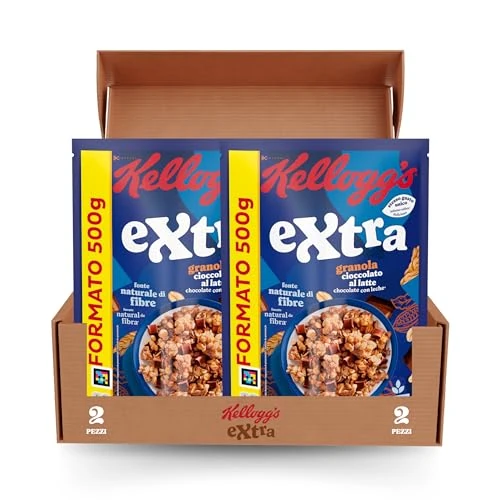 Offerta a tempo: Kellogg's Cereali Integrali Extra, con Cioccolato al Latte, 500 G (Confezione da 2) - 36% da 7.98 € a 5.09 €