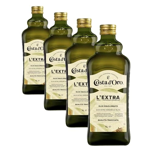 Offerta a tempo: Costa d'Oro d’Oro – L’Extra 1L. Olio Extravergine di oliva estratto a freddo. Sapore equilibrato, adatto a tutte le ricette e come condimento per insalate. Bottiglia da 1 litro. (Confezione da 4) - 0.00% da 23.96 € a 23.96 €