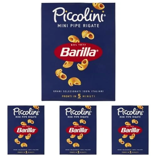 Offerta a tempo: Barilla Pasta Mini Pipe Rigate Piccolini, Pasta Corta di Semola di Grano Duro 100% Italiano, 500 gr (Confezione da 4) - 55% da 6.44 € a 2.92 €