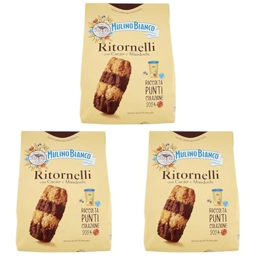 Offerta a tempo: Mulino Bianco Biscotti Frollini Ritornelli con Cacao e Mandorle, Senza Olio di Palma, Colazione Ricca di Gusto, 700 g (Confezione da 3) - 36% da 16.92 € a 10.77 €