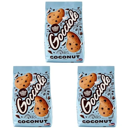 Pavesi Biscotti Frollini Gocciole Coconut, Biscotti da Colazione con Cioccolato Fondente e Cocco - 320 gr (Confezione da 3)