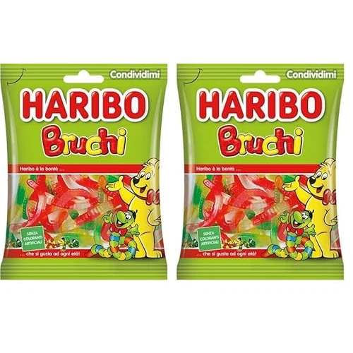 Haribo Bruchi, Caramelle Gommose a Forma di Bruco, Gusto Frutta, Ideali per Feste e Dolci Momenti di Relax - 175gr (Confezione da 2)