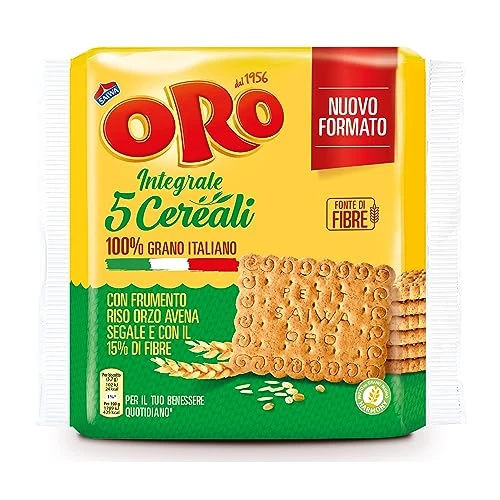 Offerta a tempo: Oro Saiwa 5 Cereali, Biscotti Integrali con Frumento, Riso, Orzo, Avena e Segale, Fonte di Magnesio e Ricco di Fibre, 100% Grano Italiano, 420g (Confezione da 6) - 8% da 14.34 € a 13.14 €