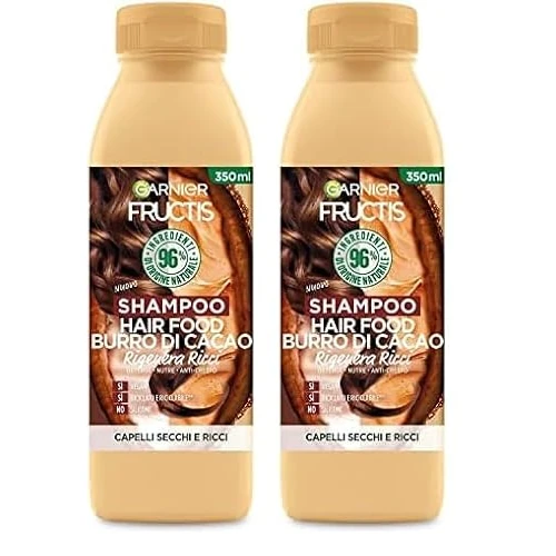 Garnier Fructis Hair Food Burro di Cacao Rigenerante, Shampoo per Capelli Secchi e Ricci, 97% di Ingredienti di Origine Naturale, Senza Siliconi, 350 ml (Confezione da 2)