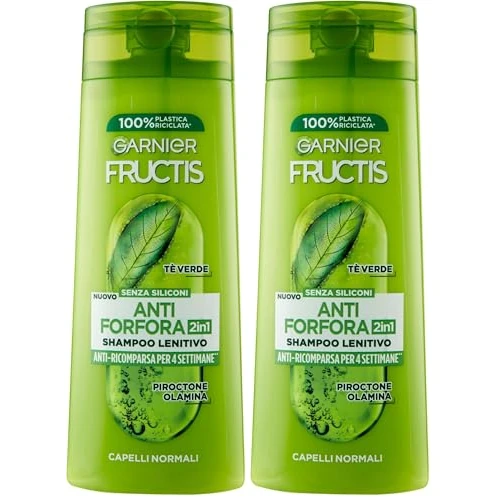 Offerta a tempo: Garnier Fructis Shampoo Lenitivo 2in1, Per Capelli Normali, Azione Antiforfora, Con Tè Verde e Piroctone Olamina, 250 ml (Confezione da 2) - 33% da 5.98 € a 3.98 €