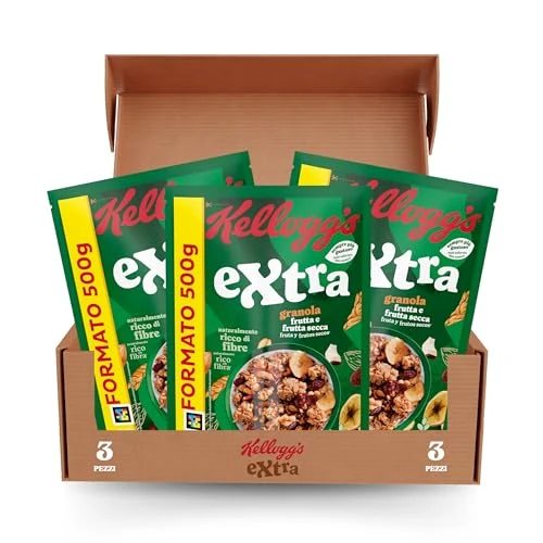 Offerta a tempo: Kellogg's Cereali, Extra Frutta, 500g (Confezione da 3) - 42% da 15.87 € a 9.15 €