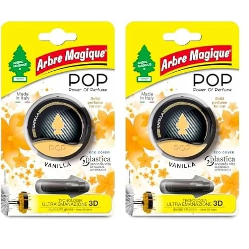 Offerta a tempo: Arbre Magique POP, Profumatore Auto Solido, Fragranza Vaniglia, Profumazione Dolce e Delicata, Durata Fino a 30 Giorni, Design Italiano, Confezione da 2 Pezzo - 48% da 8.42 € a 4.36 €
