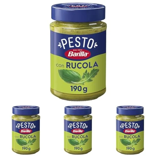 Barilla Pesto con Basilico e Rucola, Senza Glutine, Sugo Pronto per Pasta Gustoso e Profumato, 190 g (Confezione da 4)
