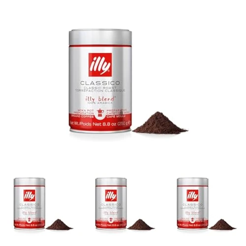 Offerta a tempo: illy Caffè macinato per moka Tostato CLASSICO, Barattolo da 250 grammi (Confezione da 4) - 4% da 29.16 € a 27.96 €