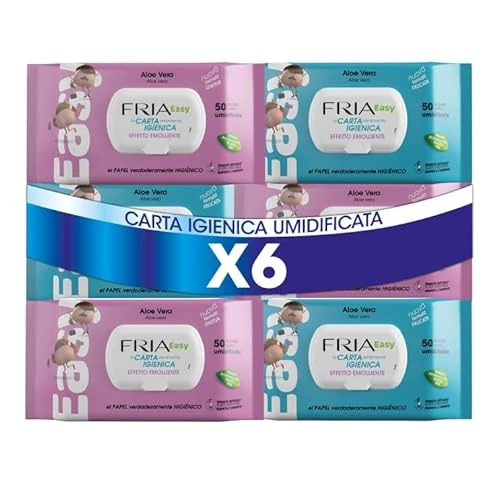 Fria Easy Carta Igienica Umidificata con Aloe Vera e Camomilla, Tessuto Gettabile nel WC, Dermatologicamente Testate, 5 Confezioni Tascabili da 12 Salviette