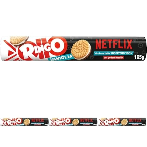 Pavesi Ringo Biscotti Farciti con Crema al Gusto Vaniglia, Snack per Merenda o Pausa Studio, senza Olio di Palma - Formato Tubo da 165 g (Confezione da 4)