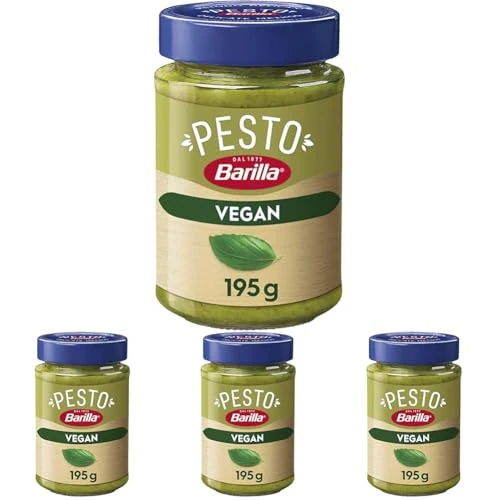Barilla Pesto al Basilico 100% Vegetale, Pesto Vegano con Basilico Italiano, Senza Aglio, Senza Glutine e Senza Formaggi, Naturalmente Senza Lattosio, Sugo Pronto per Pasta, 195 g (Confezione da 4)