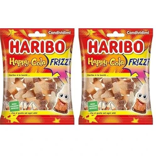 Offerta a tempo: Haribo Happy Cola Frizzi, Caramelle Gommose Frizzanti, Gusto Cola, Ideali Per Feste E Dolci Momenti Di Relax - 175gr (Confezione da 2) - 21% da 3.18 € a 2.50 €
