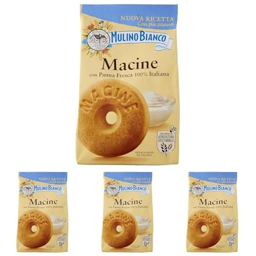 Mulino Bianco Biscotti Frollini Macine con Panna Fresca, Colazione Ricca di Gusto, Senza Olio di Palma, 350 g (Confezione da 4)