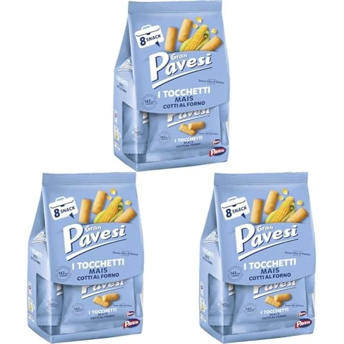 Gran Pavesi Snack Tocchetti, Snack al Mais Cotti al Forno, Senza Olio di Palma - 8 Pacchetti (256 g) (Confezione da 3)