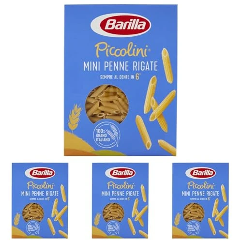 Barilla Pasta Mini Penne Rigate Piccolini, Pasta Corta di Semola di Grano Duro 100% Italiano, 500 gr (Confezione da 4)