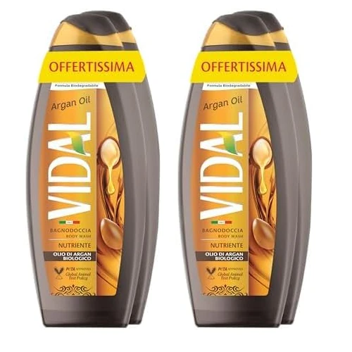 Vidal - Bagnoschiuma Argan Oil, Formula Nutriente, con Olio di Argan, Dermatologicamente Testato, 2 Flaconi da 600ml (Confezione da 2)