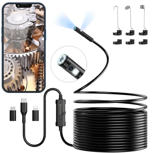 Limited-time offer: Ennovor Dual-Lens Endoscope Inspection Camera, 1920P HD Borescope with 8 Adjustable LED Lights, 16.4ft Flexible Snake Inspection Cameras, IP67 Waterproof 7.9mm Drain Camera, Android iOS Tablet Samsung from 28.99 £ to 23.69 £ (save 18%)