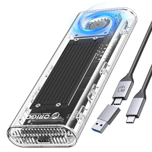 Tijdelijke aanbieding: ORICO 40 gbps NVMe SSD-behuizing met ventilator, gereedschapsvrije M.2 SSD-behuizing voor Thunderbolt 4/3 USB 3.2/3.1/3.0, transparante M2-adapter, ondersteunt M-Key SSD 2230/2242/2260/2280, van 106.77 € naar 106.77 € (0.00% korting