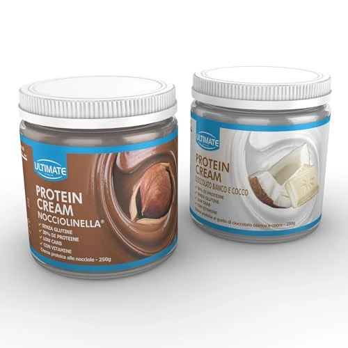Offerta a tempo: Ultimate Italia - 2 protein cream gusti misti (1 cioccolato bianco e cocco + 1 nocciolinella) - senza glutine - low carb - 2x250g - 53% da 20.24 € a 9.57 €